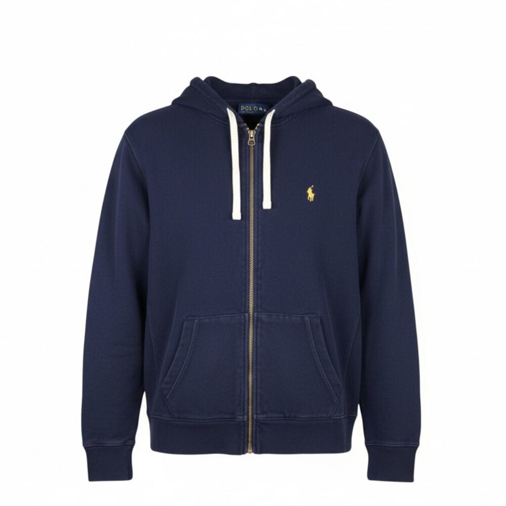 Polo Ralph Lauren Full Zip Hoodie Fleece Waffle Knit Navy Blue Large